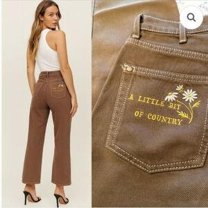 NWT REFORMATION COWBOY HIGH RISE STRAIGHT JEANS LITTLE BIT OF COUNTRY EMBROIDERY